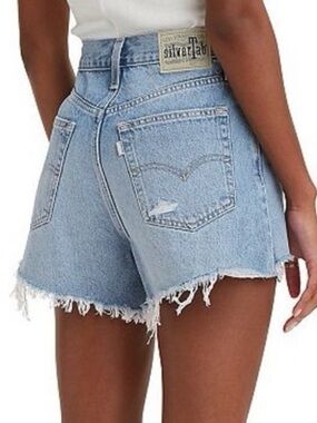 Levi's Silver Tab Mom Shorts Light Blue Distressed Denim Jean Shorts Size 30 10